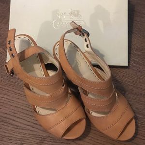 SOLD ***Coach tan wedge sandals sz 7.5M with Box